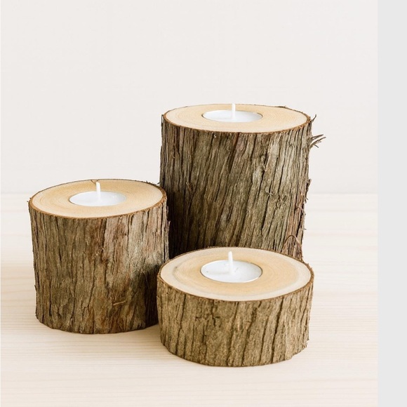 Rustic Brown Log Candle Holders - set of 3 - Picture 2 of 3